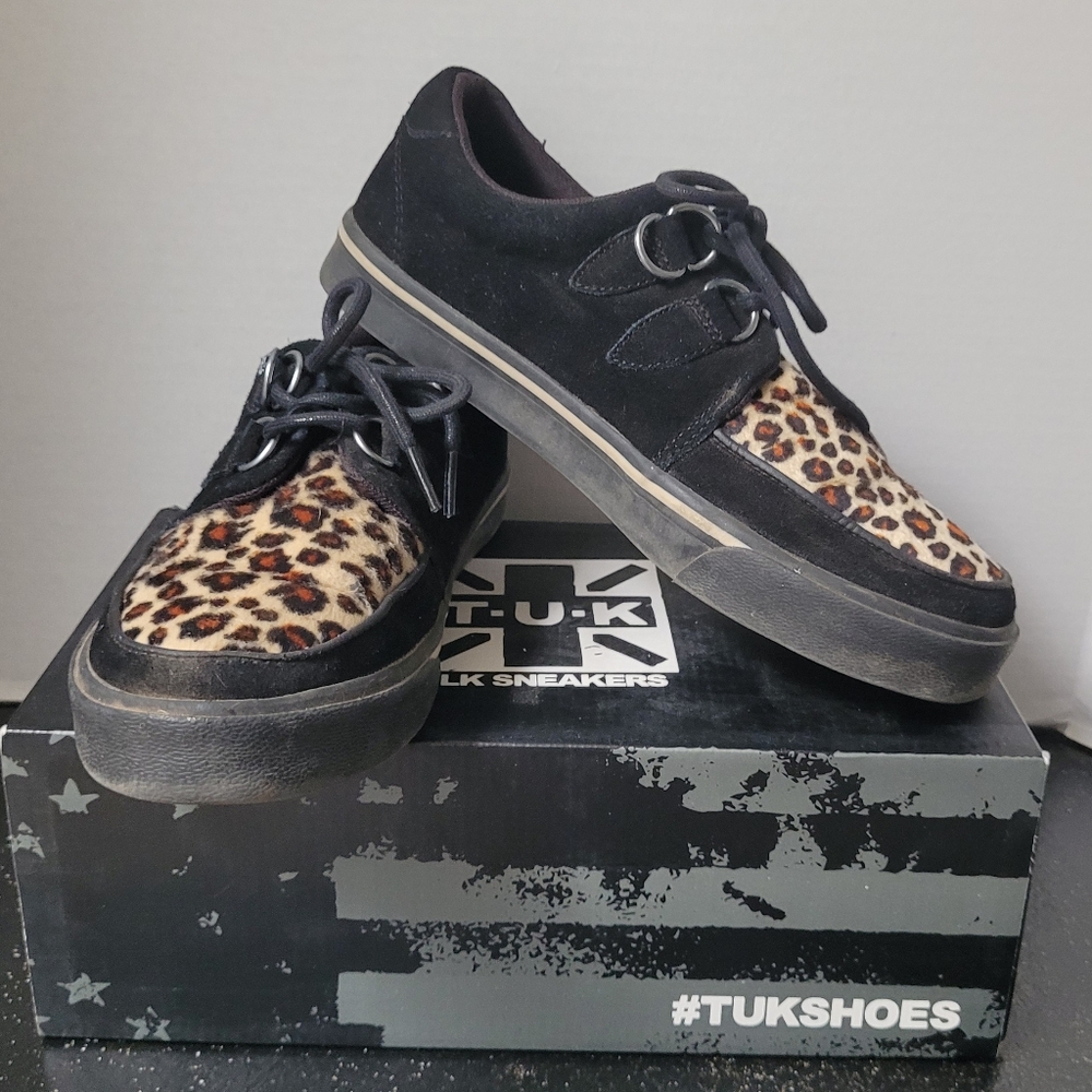 T.U.K. Black and Leopard Print Sneakers